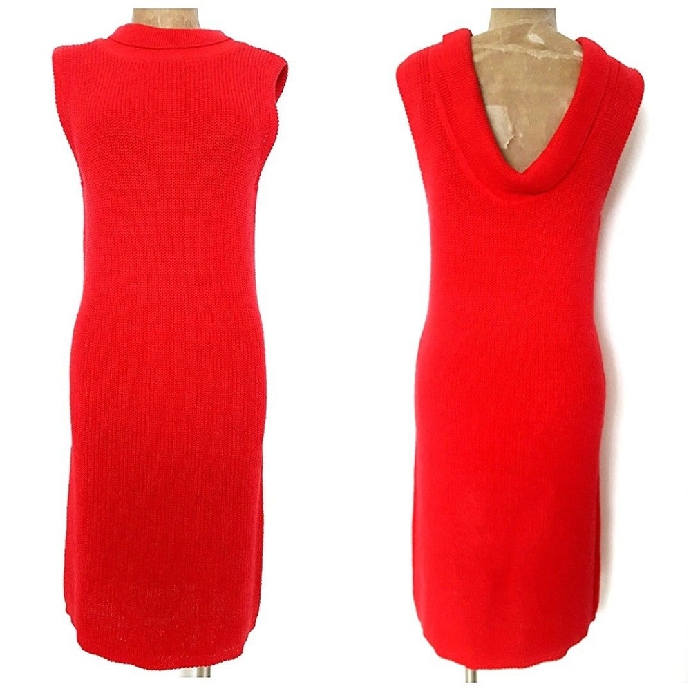 Vintage 80s Bandage Christmas Red Sweater Dress Size Medium